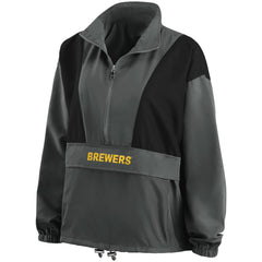 Milwaukee Brewers WEAR by Erin Andrews Women's Packable Half-Zip Jacket Charcoal