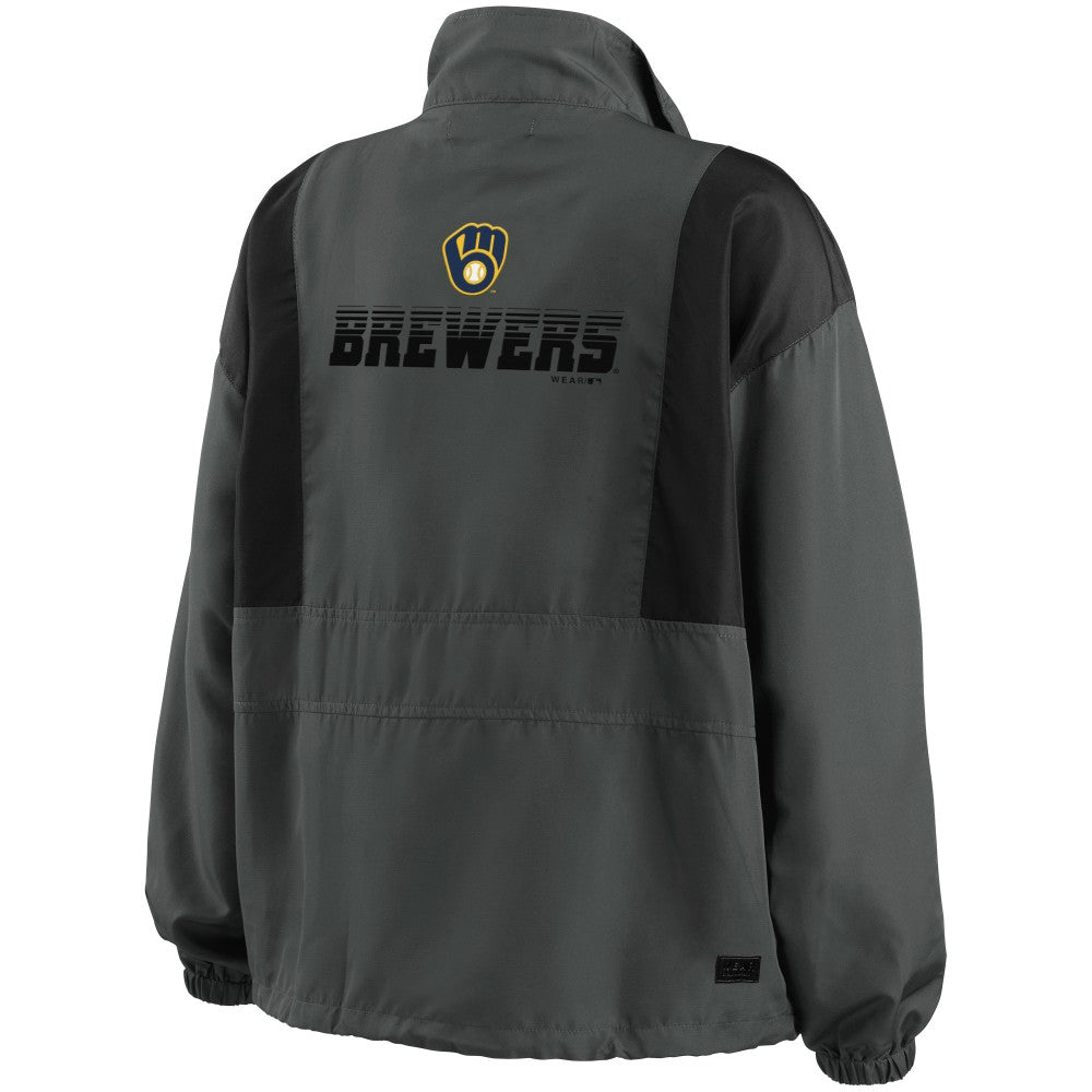 Milwaukee Brewers WEAR by Erin Andrews Women's Packable Half-Zip Jacket Charcoal