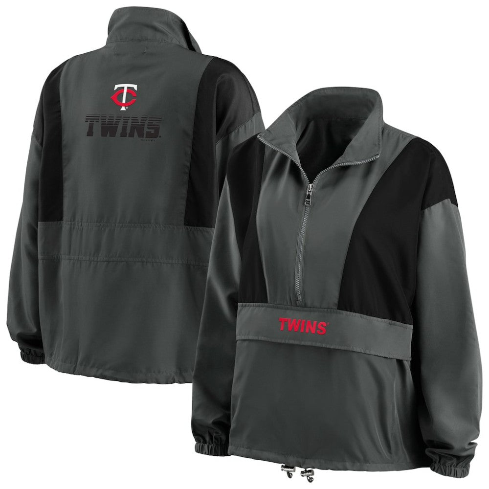 Minnesota Twins WEAR by Erin Andrews Women's Packable Half-Zip Jacket Charcoal