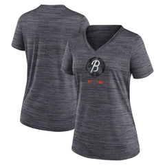 Baltimore Orioles Women's City Connect Velocity Practice Performance V-Neck T-Shirt Black | Nike