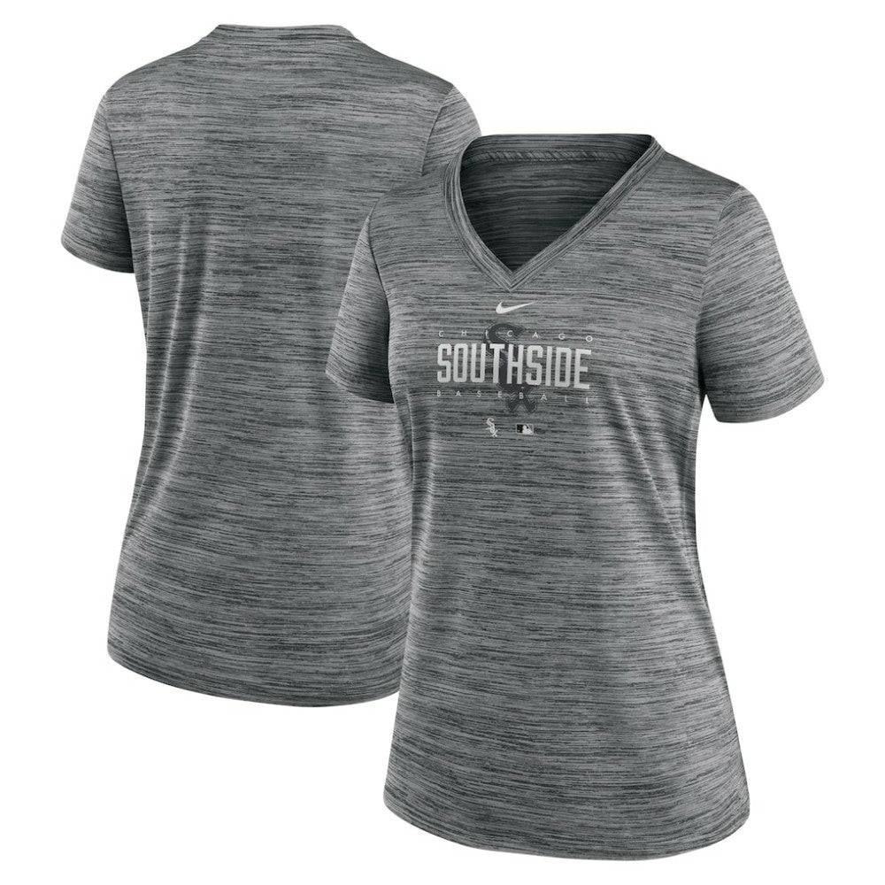 Chicago White Sox Women's City Connect Velocity Practice Performance V-Neck T-Shirt Gray | Nike