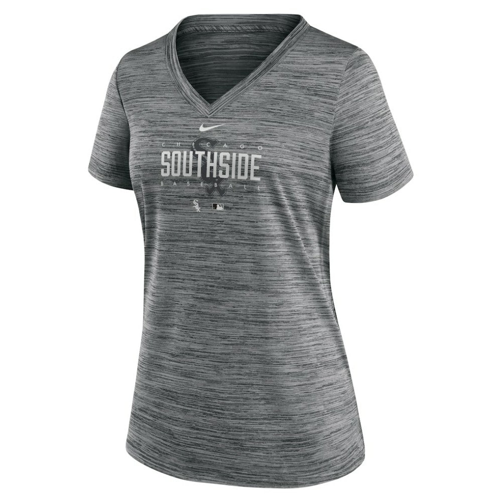 Chicago White Sox Women's City Connect Velocity Practice Performance V-Neck T-Shirt Gray | Nike