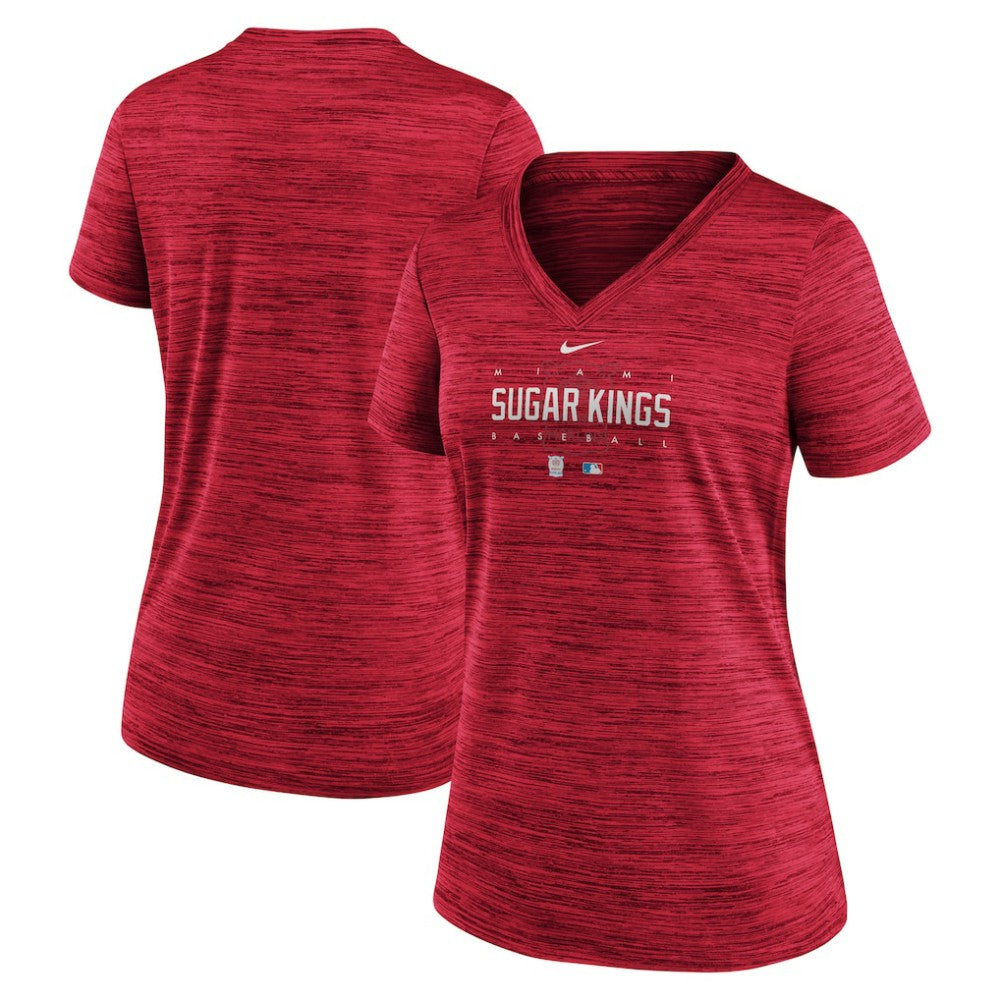 Miami Marlins Women's City Connect Velocity Practice Performance V-Neck T-Shirt Red | Nike