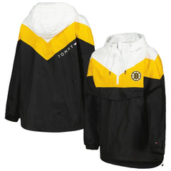 Boston Bruins Tommy Hilfiger Women's Staci Half-Zip Windbreaker Jacket Black/Gold
