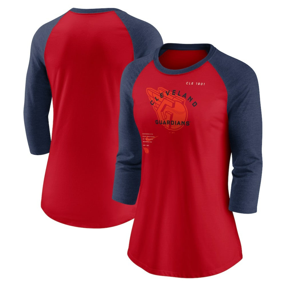 Cleveland Guardians Women's Next Up Tri-Blend Raglan 3/4-Sleeve T-Shirt Red/Navy | Nike
