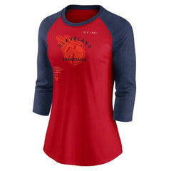 Cleveland Guardians Women's Next Up Tri-Blend Raglan 3/4-Sleeve T-Shirt Red/Navy | Nike