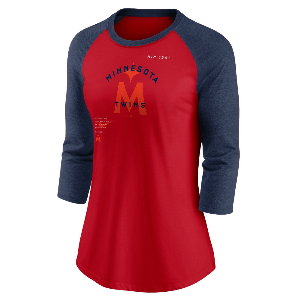 Minnesota Twins Women's Next Up Tri-Blend Raglan 3/4-Sleeve T-Shirt Red/Navy | Nike