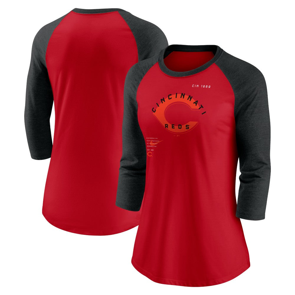 Cincinnati Reds Women's Next Up Tri-Blend Raglan 3/4-Sleeve T-Shirt Red/Black | Nike