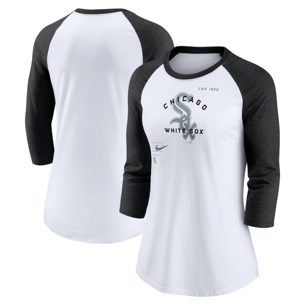 Chicago White Sox Women's Next Up Tri-Blend Raglan 3/4-Sleeve T-Shirt White/Black | Nike