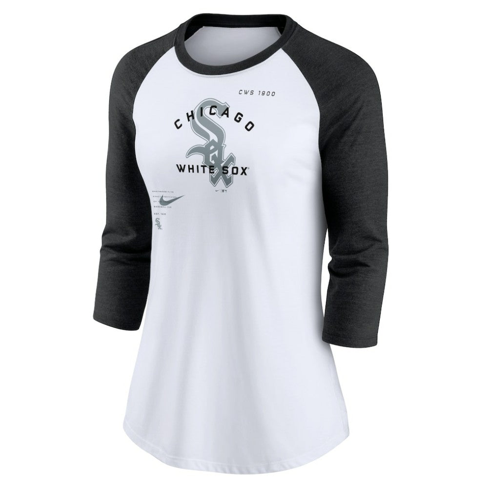 Chicago White Sox Women's Next Up Tri-Blend Raglan 3/4-Sleeve T-Shirt White/Black | Nike
