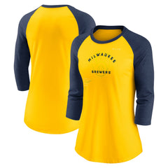 Milwaukee Brewers Women's Next Up Tri-Blend Raglan 3/4-Sleeve T-Shirt Gold/Navy | Nike