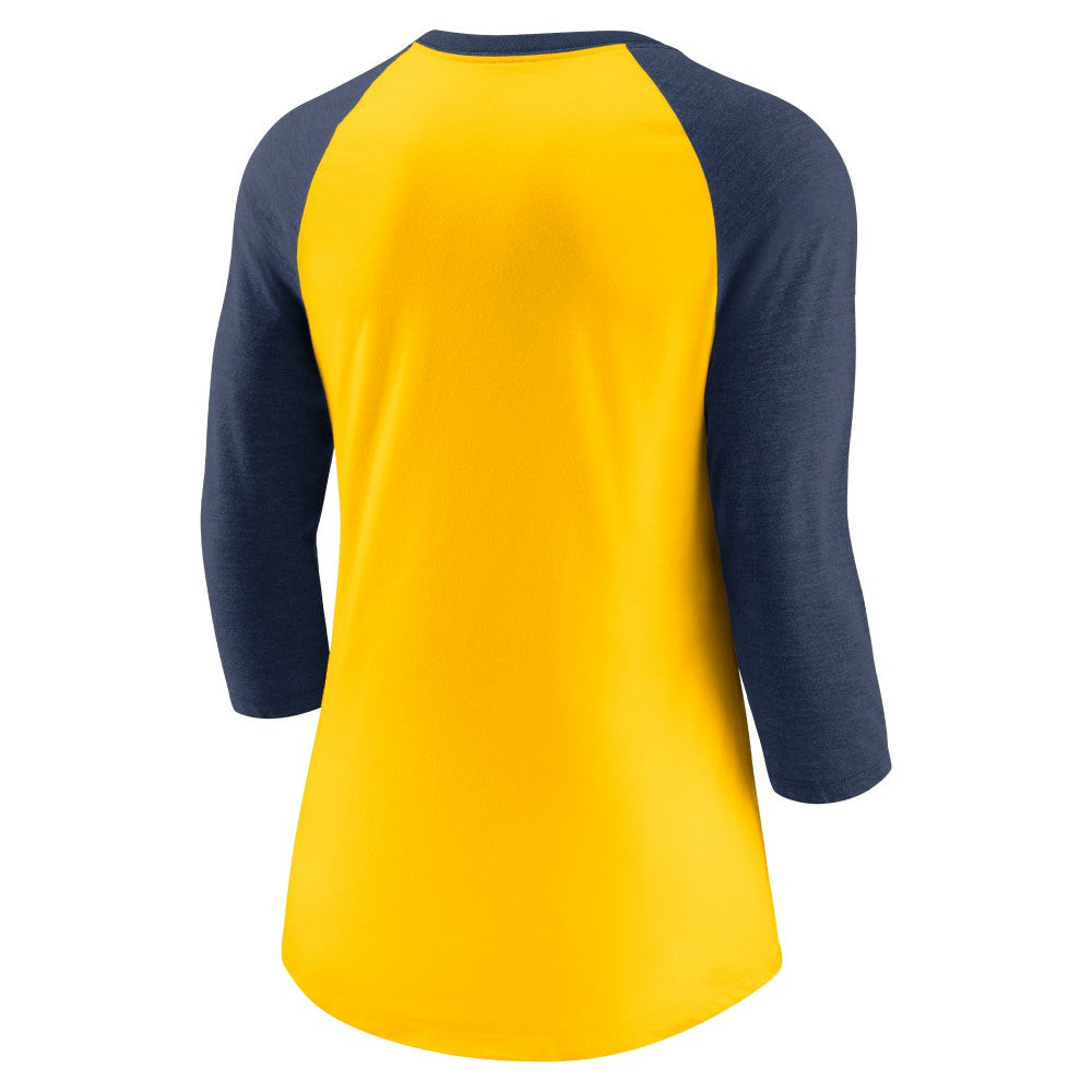 Milwaukee Brewers Women's Next Up Tri-Blend Raglan 3/4-Sleeve T-Shirt Gold/Navy | Nike