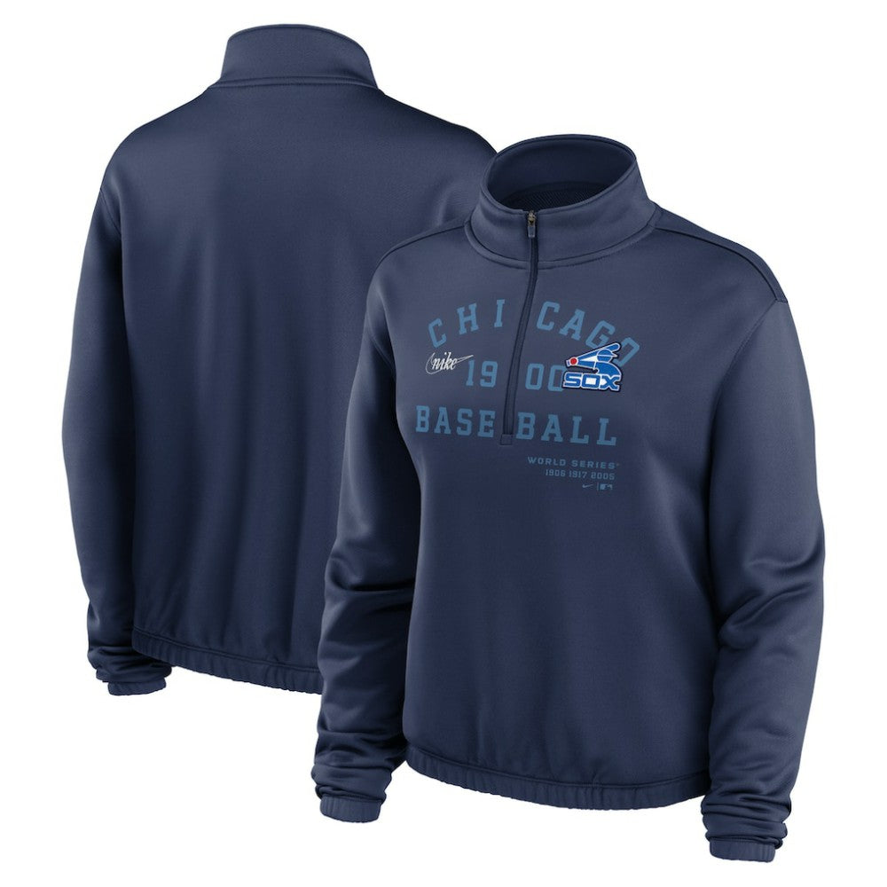 Chicago White Sox Women's Rewind Splice Half-Zip Semi-Cropped Bubble Hem Sweatshirt Navy | Nike