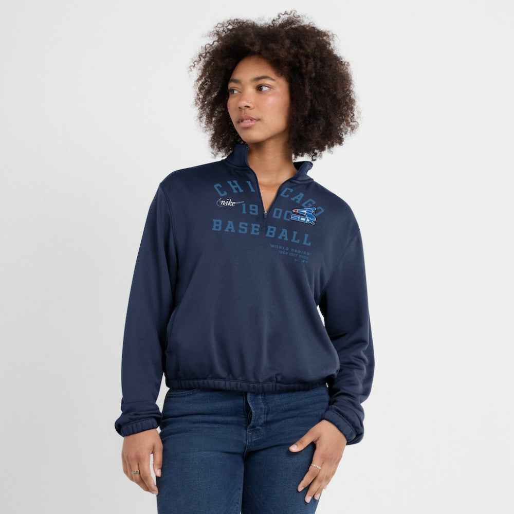 Chicago White Sox Women's Rewind Splice Half-Zip Semi-Cropped Bubble Hem Sweatshirt Navy | Nike