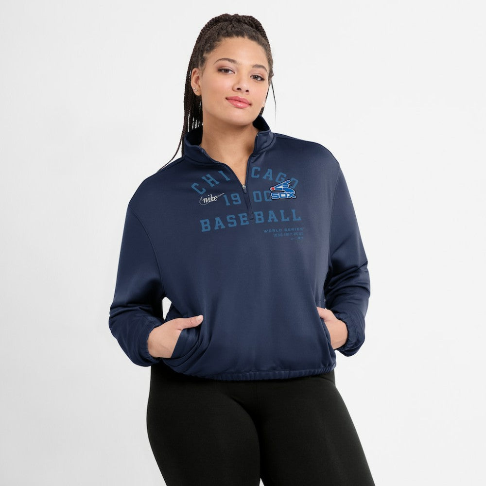 Chicago White Sox Women's Rewind Splice Half-Zip Semi-Cropped Bubble Hem Sweatshirt Navy | Nike