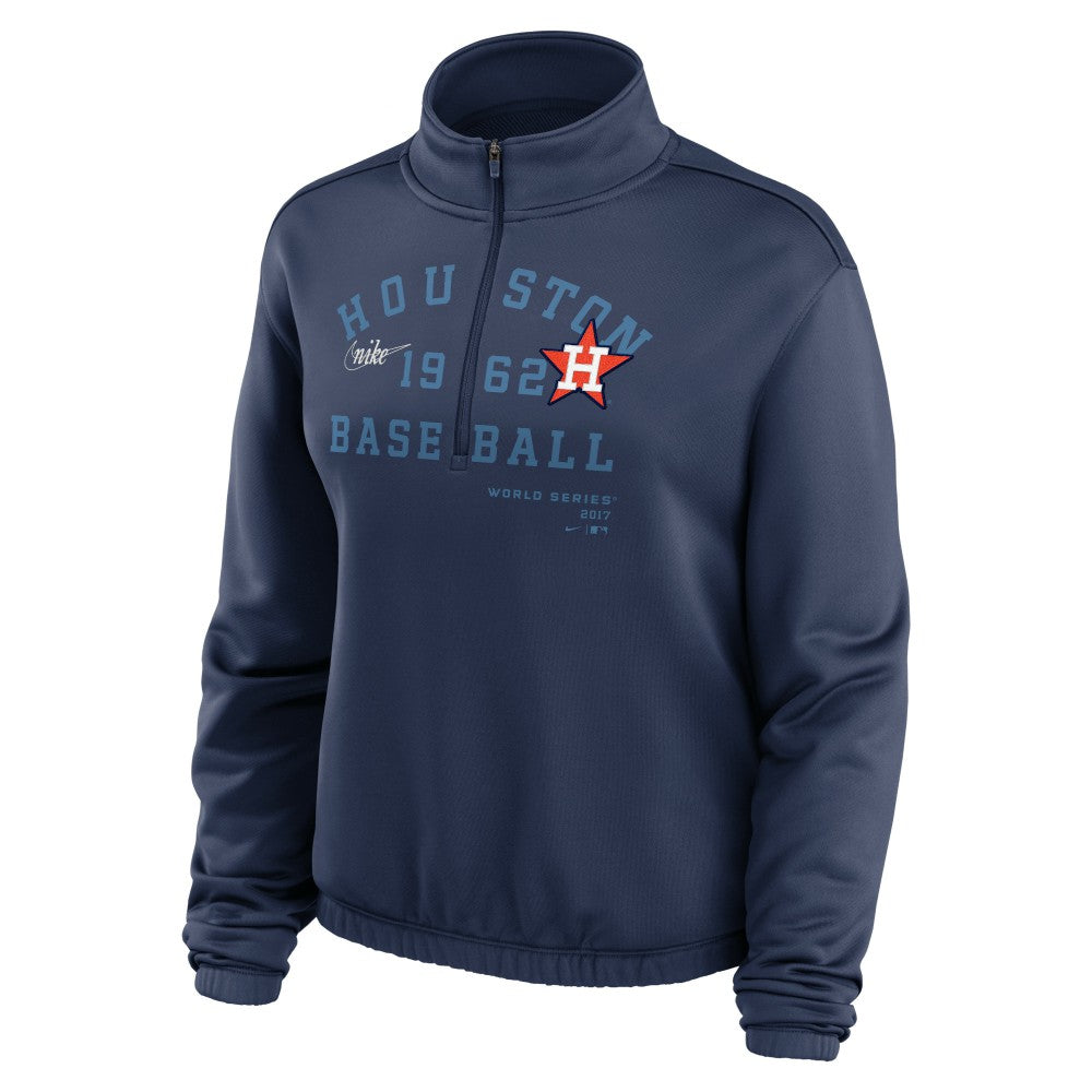 Houston Astros Women's Rewind Splice Half-Zip Semi-Cropped Bubble Hem Sweatshirt Navy | Nike