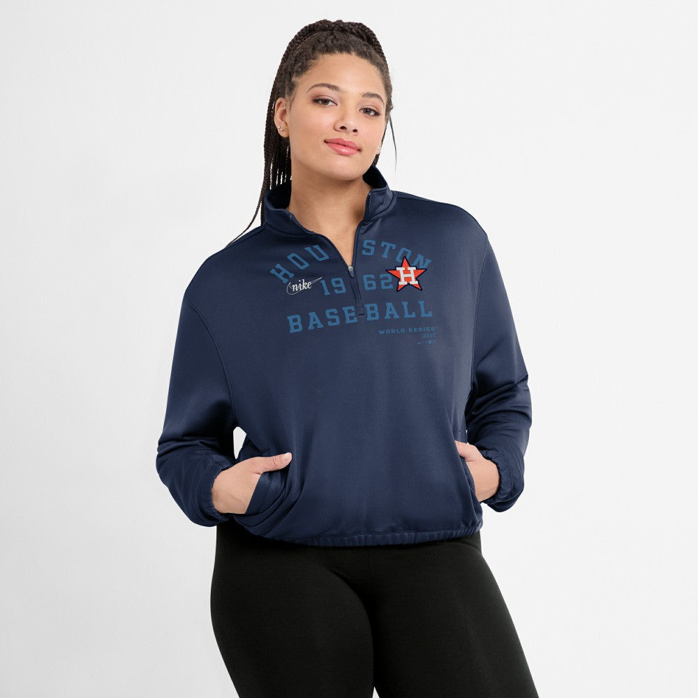 Houston Astros Women's Rewind Splice Half-Zip Semi-Cropped Bubble Hem Sweatshirt Navy | Nike