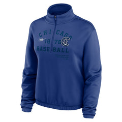 Chicago Cubs Women's Rewind Splice Half-Zip Semi-Cropped Bubble Hem Sweatshirt Royal | Nike