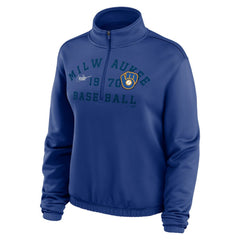 Milwaukee Brewers Women's Rewind Splice Half-Zip Semi-Cropped Bubble Hem Sweatshirt Royal | Nike