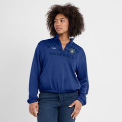 Milwaukee Brewers Women's Rewind Splice Half-Zip Semi-Cropped Bubble Hem Sweatshirt Royal | Nike