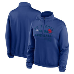 St. Louis Cardinals Women's Rewind Splice Half-Zip Semi-Cropped Bubble Hem Sweatshirt Royal | Nike