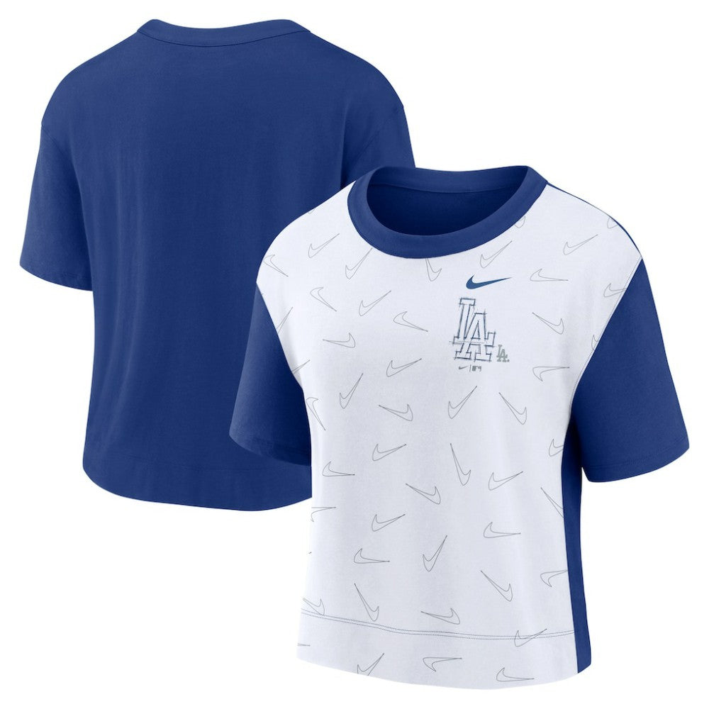 Los Angeles Dodgers Women's Line Up High Hip Fashion T-Shirt Royal/White | Nike