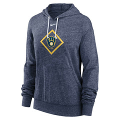 Milwaukee Brewers Women's Diamond Icon Gym Vintage Lightweight Hooded Top Navy | Nike