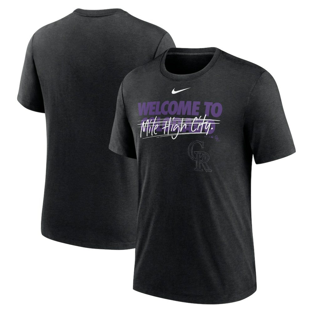 Colorado Rockies Home Spin Tri-Blend T-Shirt Heather Black | Nike