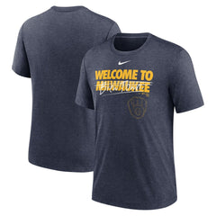 Milwaukee Brewers Home Spin Tri-Blend T-Shirt Heather Navy | Nike