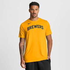 Milwaukee Brewers New Legend Wordmark Dri-FIT T-Shirt Gold | Nike