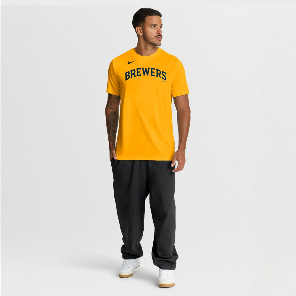 Milwaukee Brewers New Legend Wordmark Dri-FIT T-Shirt Gold | Nike