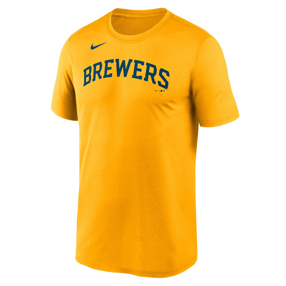 Milwaukee Brewers New Legend Wordmark Dri-FIT T-Shirt Gold | Nike