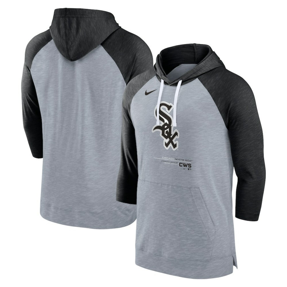 Chicago White Sox Baseball Raglan 3/4-Sleeve Pullover Hoodie Heather Gray/Heather Black | Nike