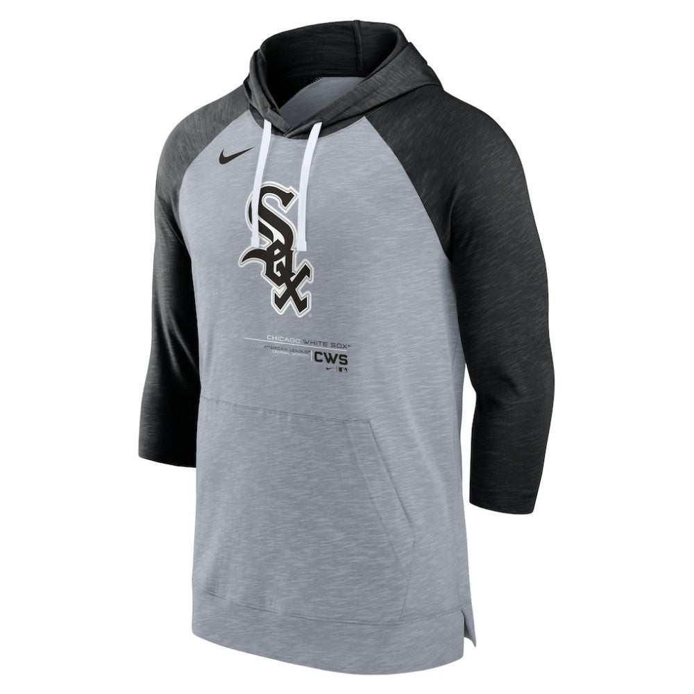 Chicago White Sox Baseball Raglan 3/4-Sleeve Pullover Hoodie Heather Gray/Heather Black | Nike