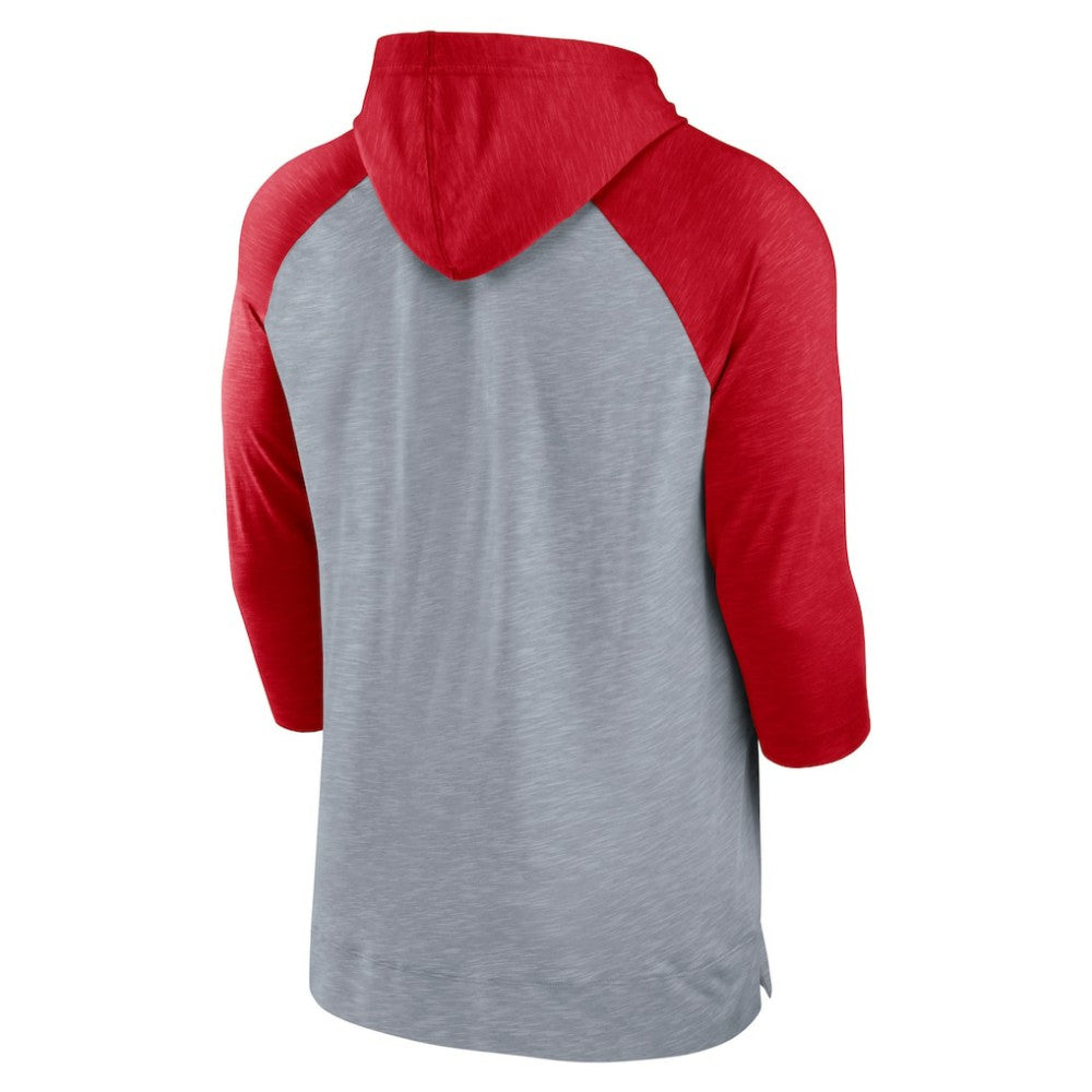 St. Louis Cardinals Baseball Raglan 3/4-Sleeve Pullover Hoodie Heather Gray/Heather Red | Nike