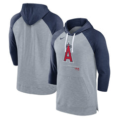 Los Angeles Angels Baseball Raglan 3/4-Sleeve Pullover Hoodie Heather Gray/Heather Navy | Nike