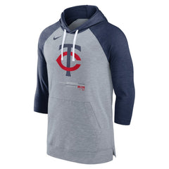 Minnesota Twins Baseball Raglan 3/4-Sleeve Pullover Hoodie Heather Gray/Heather Navy | Nike