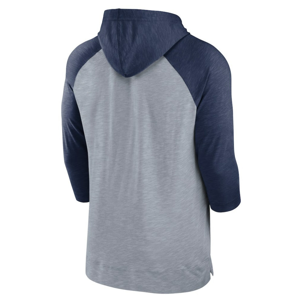 Minnesota Twins Baseball Raglan 3/4-Sleeve Pullover Hoodie Heather Gray/Heather Navy | Nike