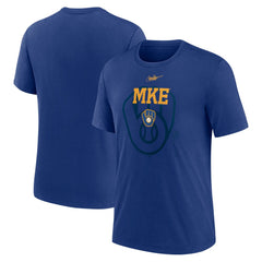 Milwaukee Brewers Rewind Retro Tri-Blend T-Shirt Royal | Nike