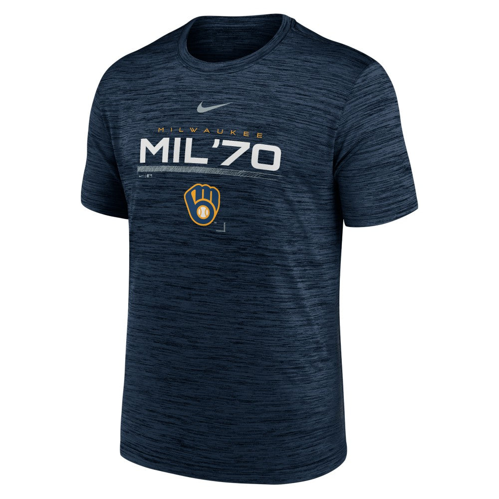 Milwaukee Brewers Wordmark Velocity Performance T-Shirt Navy | Nike