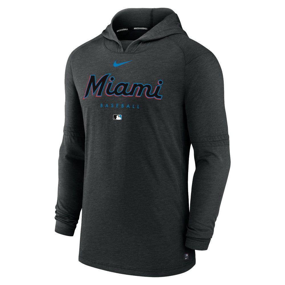 Miami Marlins Authentic Collection Lightweight Dri-FIT Hooded Pullover Heather Black | Nike