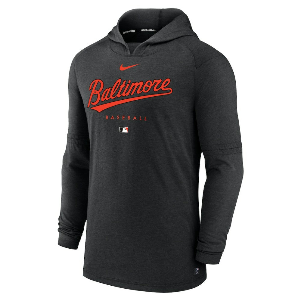 Baltimore Orioles Authentic Collection Lightweight Dri-FIT Hooded Pullover Heather Black | Nike