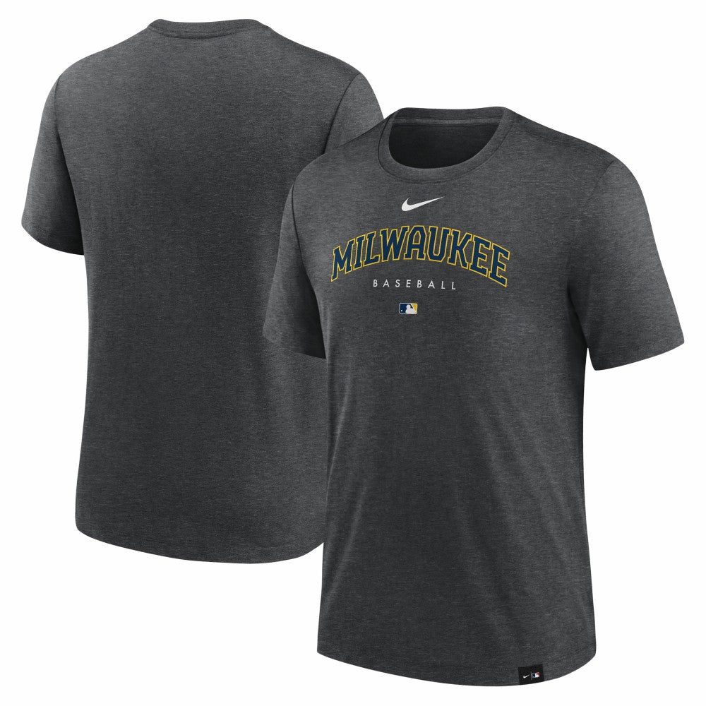 Milwaukee Brewers Authentic Collection Early Work Tri-Blend Performance T-Shirt Heather Charcoal | Nike