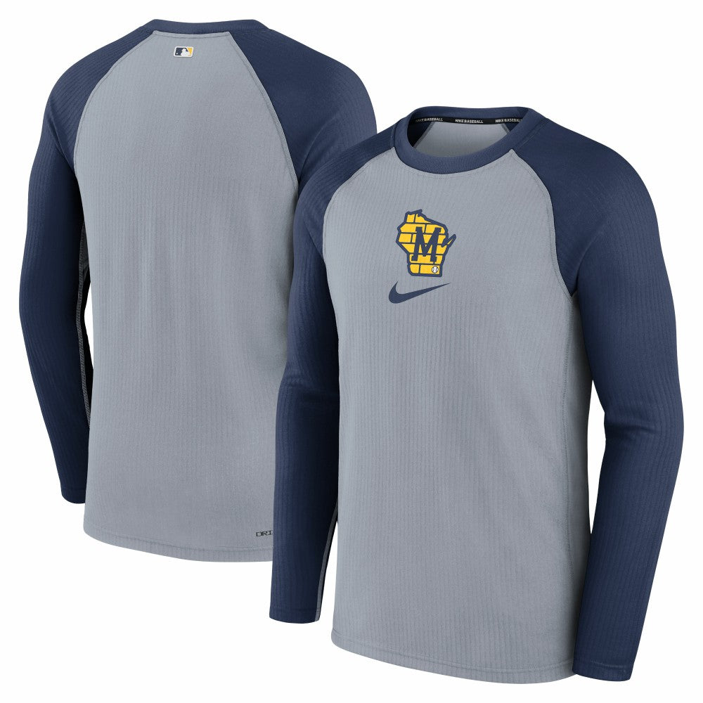 Milwaukee Brewers Authentic Collection Game Raglan Performance Long Sleeve T-Shirt Gray | Nike