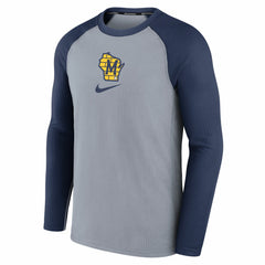 Milwaukee Brewers Authentic Collection Game Raglan Performance Long Sleeve T-Shirt Gray | Nike