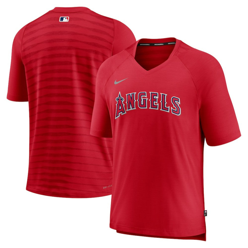 Los Angeles Angels Authentic Collection Pregame Raglan Performance V-Neck T-Shirt Red | Nike