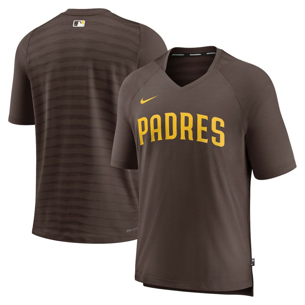 San Diego Padres Authentic Collection Pregame Raglan Performance V-Neck T-Shirt Brown | Nike