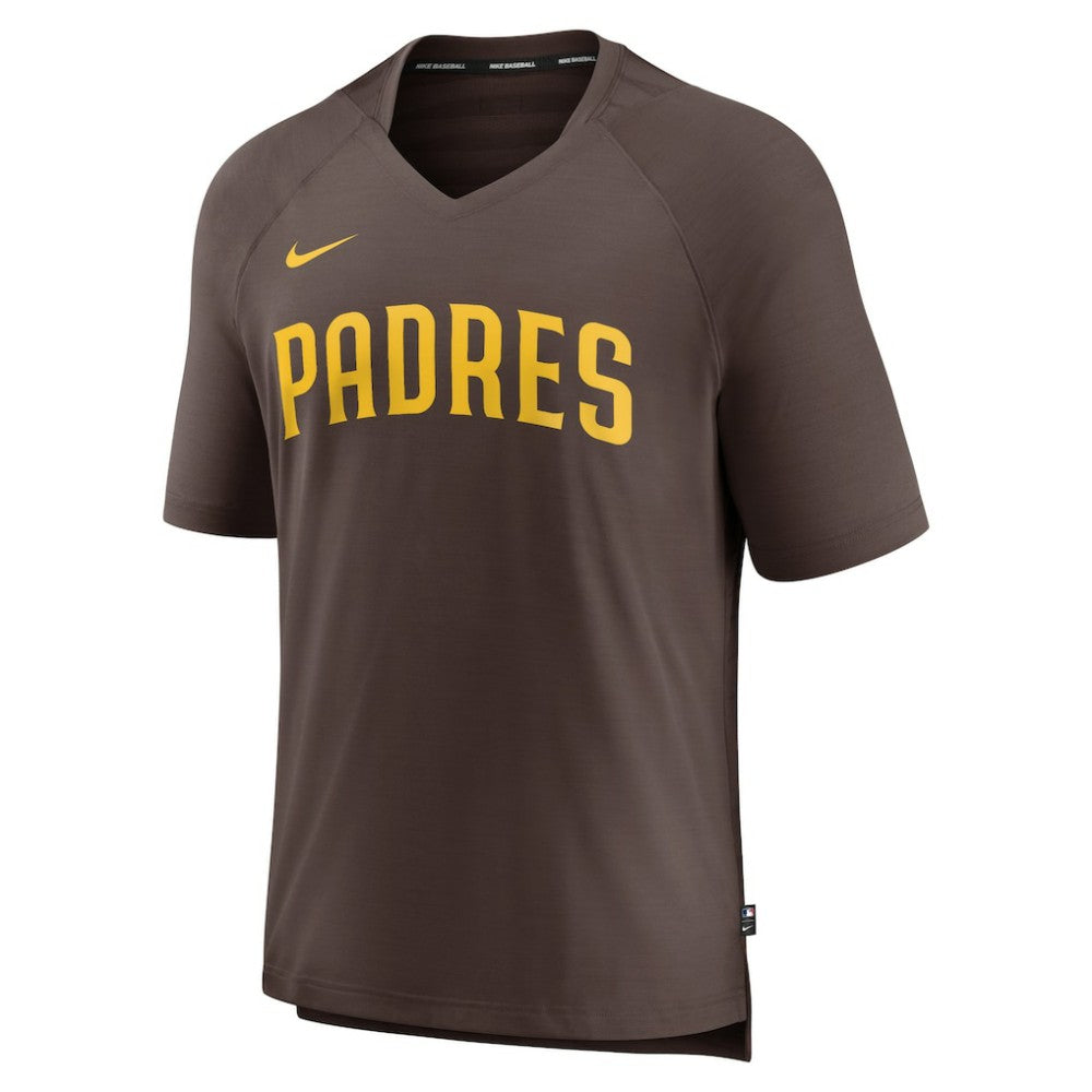 San Diego Padres Authentic Collection Pregame Raglan Performance V-Neck T-Shirt Brown | Nike