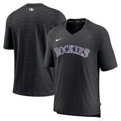 Colorado Rockies Authentic Collection Pregame Raglan Performance V-Neck T-Shirt Black | Nike