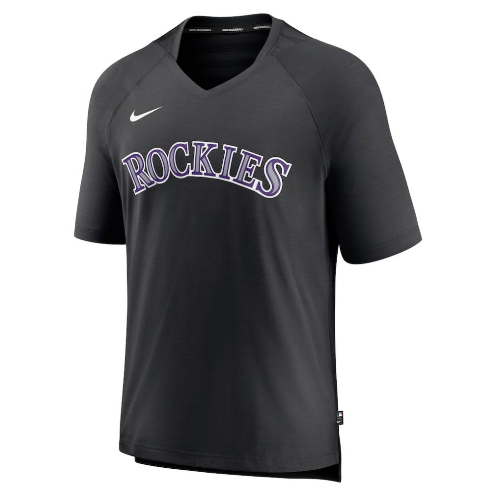 Colorado Rockies Authentic Collection Pregame Raglan Performance V-Neck T-Shirt Black | Nike